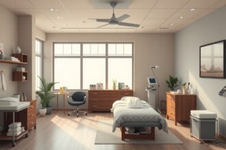 Modern akupunktúrás kezelőhelyiség berendezése