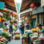 Bali helyi piac, friss zöldségekkel és gyümölcsökkel tele.