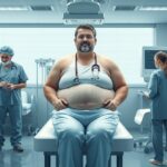 Elhízás kezelése orvosi rendelőben, pácienst vizsgálnak.