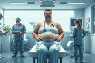 Elhízás kezelése orvosi rendelőben, pácienst vizsgálnak.