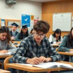 Diákok emelt szintű érettségire készülnek az osztályteremben.