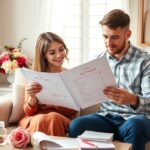 Fiatal pár esküvői költségeket tervez a nappaliban