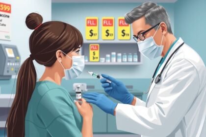 Orvos influenza elleni védőoltást ad egy páciensnek