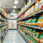 Cukor termékek a bolt polcain, aktuális árak kiírással