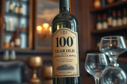 100 éves borosüveg antik háttérben