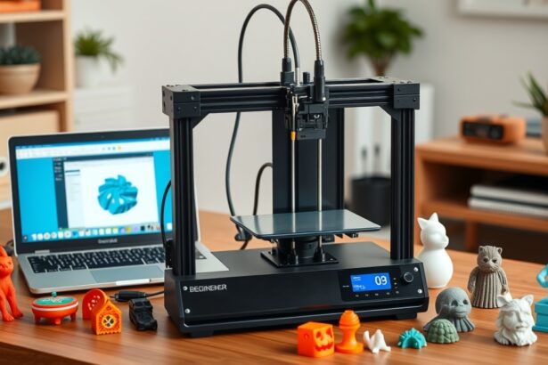 Kezdő 3D nyomtató és nyomtatott figurák az asztalon