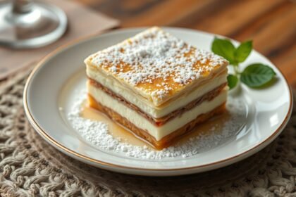 Aranygaluska desszert, gazdagon díszítve porcukorral