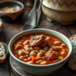 Finom babgulyás kenyérrel és friss alapanyagokkal