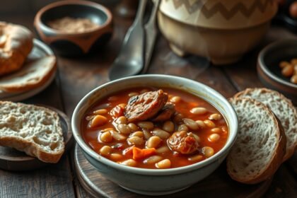 Finom babgulyás kenyérrel és friss alapanyagokkal