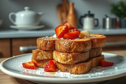 Bundás kenyér kreative tálalása friss gyümölcsökkel