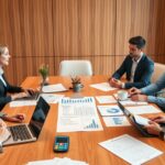 Üzleti megbeszélés alapítvány létrehozásáról jogi és pénzügyi kérdésekről.