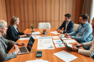 Üzleti megbeszélés alapítvány létrehozásáról jogi és pénzügyi kérdésekről.