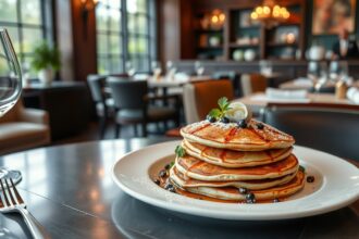 Gundel palacsinta tálalva elegáns étteremben