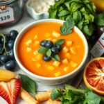 Friss gyümölcsből készült gyümölcsleves és zöldségek