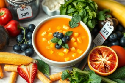 Friss gyümölcsből készült gyümölcsleves és zöldségek