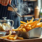 Házi sült krumpli elkészítése sózással és friss hozzávalókkal.