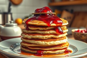 Magas rétegű palacsinta lekvárral a tányéron