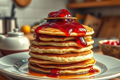 Magas rétegű palacsinta lekvárral a tányéron