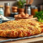 Rántott hús tálalva friss hozzávalókkal és sütőeszközökkel