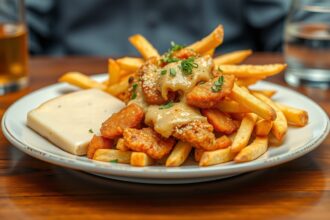 Rántott sajt sült krumplival étkezés közben