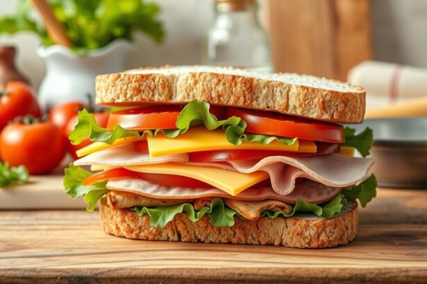 Házilag készült szendvics friss zöldségekkel és sajtokkal.