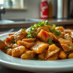 Túrógombóc tálalva zöld hagymával és fűszerekkel.