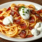 Túrós csusza tészta tejföllel és szalonnával