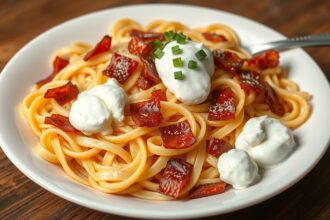 Túrós csusza tészta tejföllel és szalonnával