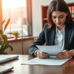 Nő jogi dokumentumot készít jogi irodában, adatvédelem témában.