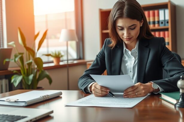 Nő jogi dokumentumot készít jogi irodában, adatvédelem témában.