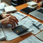 Adóbevallás elkészítése kalkulátorral és papírokkal dolgozva
