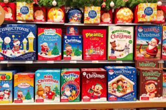 Különböző adventi kalendáriumok gyerekeknek egy boltban.