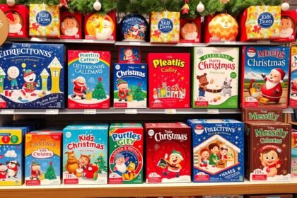 Különböző adventi kalendáriumok gyerekeknek egy boltban.