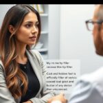 A nő ajakfeltöltés konzultációra vár egy orvossal.