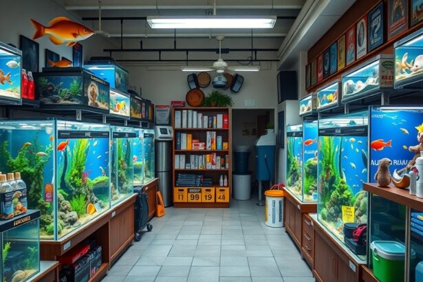 Akvarisztikai bolt akváriumokkal és halakkal