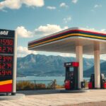 Benzin árak Horvátországban egy benzinkútnál gyönyörű tájjal