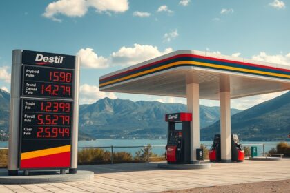 Benzin árak Horvátországban egy benzinkútnál gyönyörű tájjal