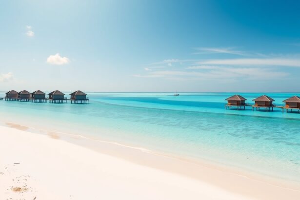 Maldív-szigetek vizi bungalói a tengerparton