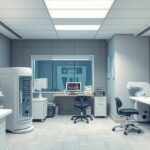 Modern egészségügyi laboratórium, anyagcsere-vizsgálat felszerelésekkel.