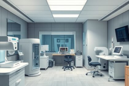 Modern egészségügyi laboratórium, anyagcsere-vizsgálat felszerelésekkel.