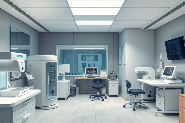 Modern egészségügyi laboratórium, anyagcsere-vizsgálat felszerelésekkel.