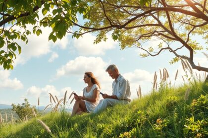 Két ember a természetben, boldog és kiegyensúlyozott élet.