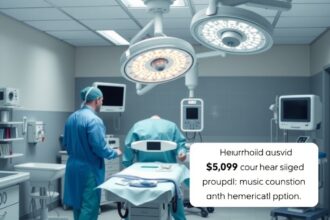 Modern orvosi műtő aranyérműtéthez szükséges berendezéssel.