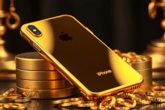 Aranyozott iPhone ékszerekkel és arany tárolókkal