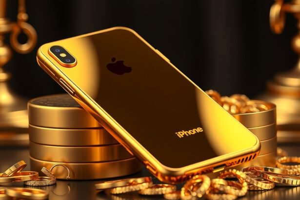 Aranyozott iPhone ékszerekkel és arany tárolókkal