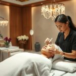 Kozmetikai arckezelés folyamatban, professzionális környezetben.