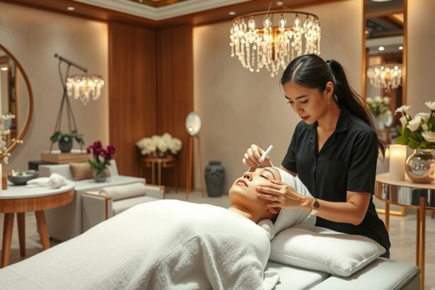 Kozmetikai arckezelés folyamatban, professzionális környezetben.