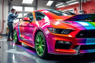 Színes autó fényezése műhelyben