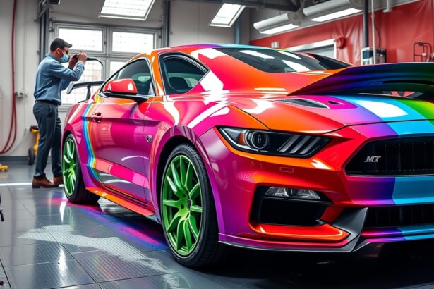 Színes autó fényezése műhelyben