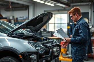 Autószerelő motorcserére készül, autószerelő műhely belső területe.